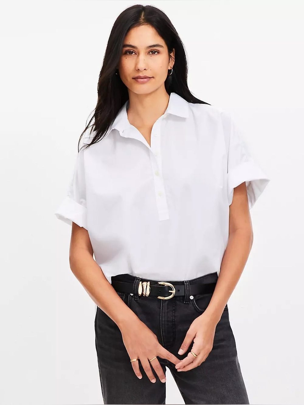 LOFT Poplin Henley Dolman Everyday Tunic Shirt